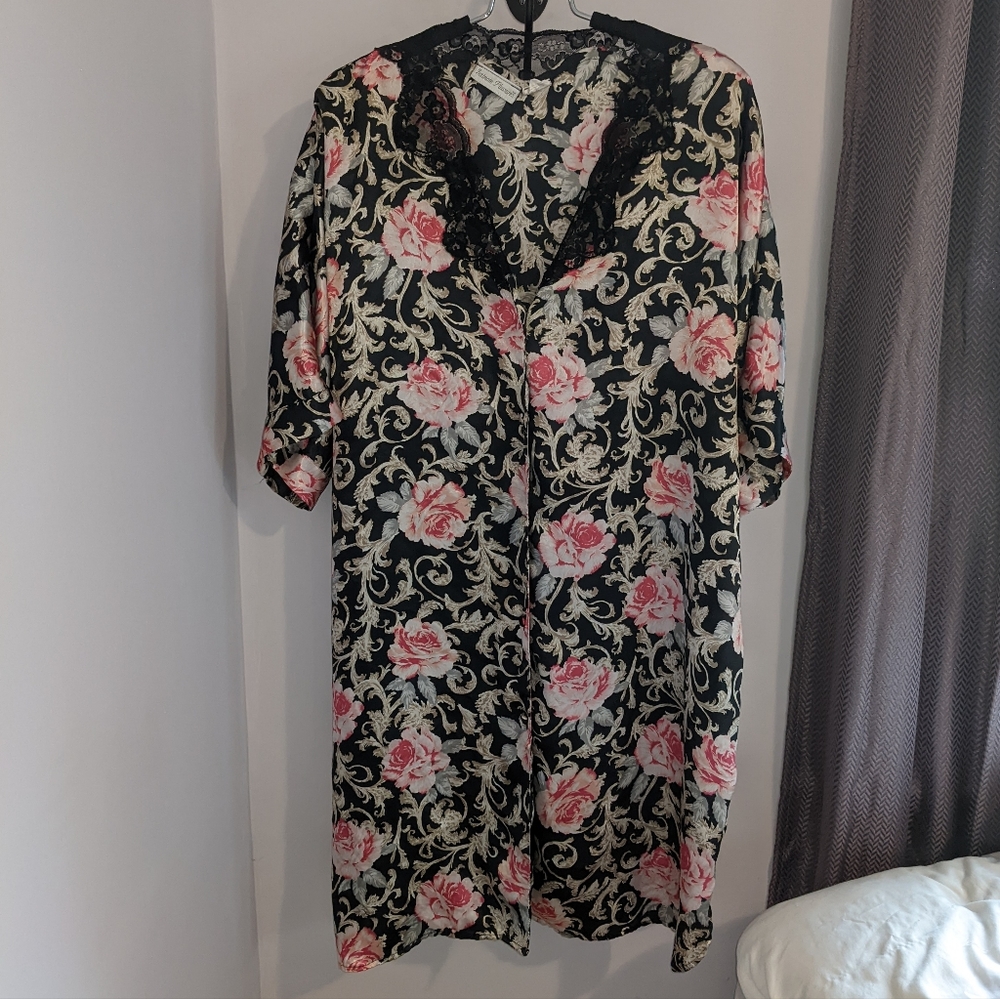 Floral satin feel button down nightie
